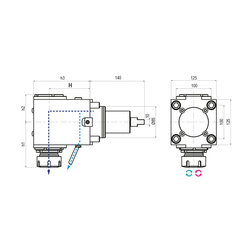 BMT85 Right Angle Driven Tool ER50 External Coolant, 1 to 1 Ratio, H110 (Gerardi)