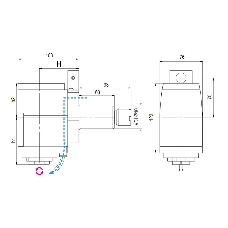 Okuma BMT60 Right Angle Driven Tool ER32 Internal (70 bar) Coolant, 1 to 1 Ratio, H70 (Gerardi)