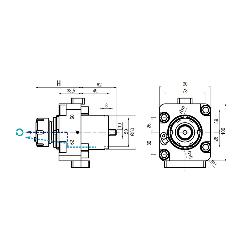 Okuma BMT60 Straight Driven Tool ER32 External Coolant, 1 to 1 Ratio (Gerardi)
