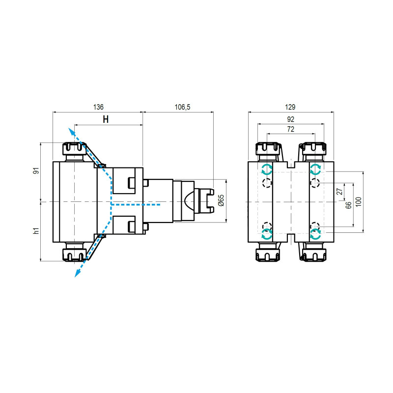 Spinner BMT65 4 Output Radial Driven Tool ER20 External Coolant, 1 to 1 Ratio, H103 (Gerardi)