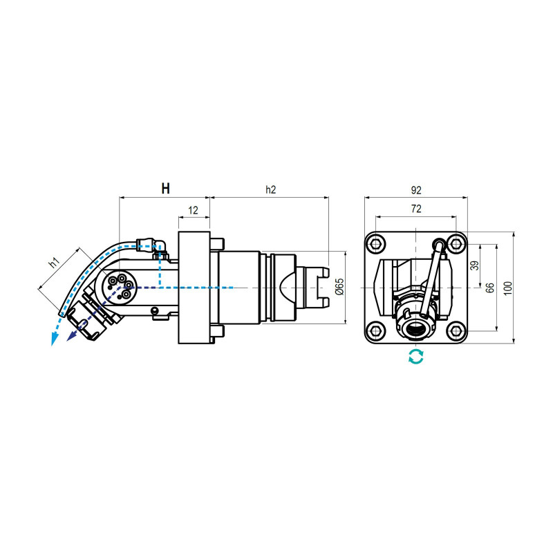 Spinner BMT65 Adjustable Driven Tool ER20 Internal (80 bar) Coolant, 1 to 1 Ratio, H65 (Gerardi)