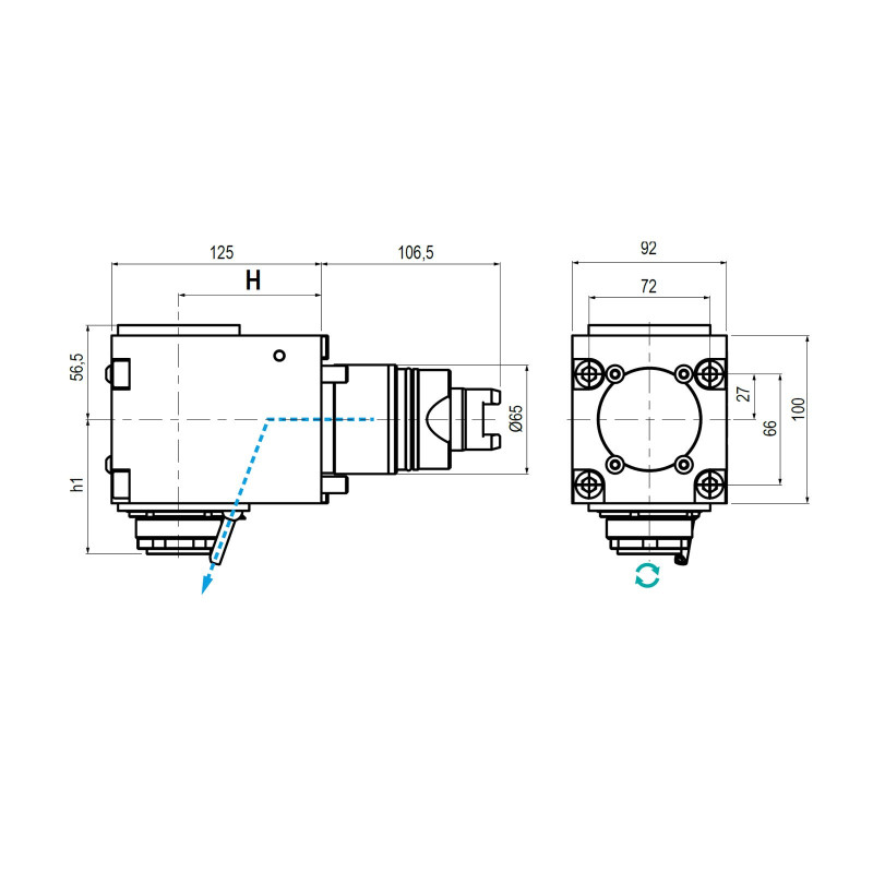 Spinner BMT65 Right Angle Driven Tool ER32 External Coolant, 1 to 1 Ratio, H85 (Gerardi)