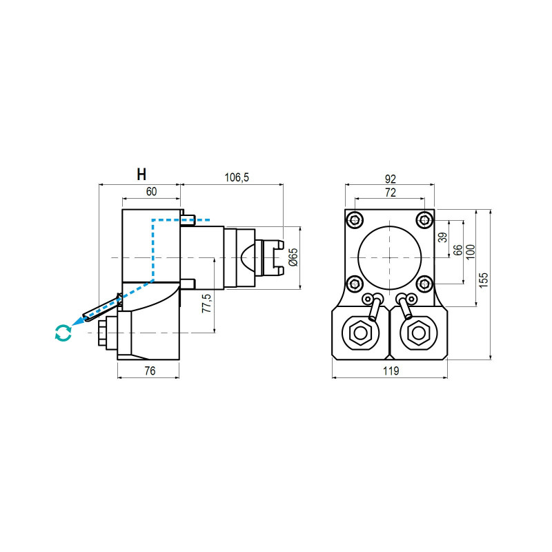 Spinner BMT65 Offset Straight Double Driven Tool ER20 External Coolant, 1 to 1 Ratio (Gerardi)
