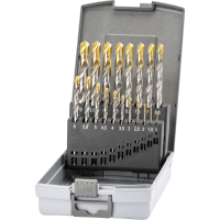 Twist drill bit HSS 5xD DIN338N 118° 1-10mm (19-pcs.) TiN head coating