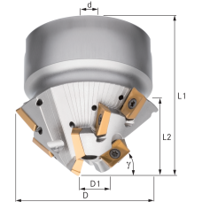 Spiral flute chamfer milling cutter 15° 17x22mm for 9 indexable inserts AP..1003