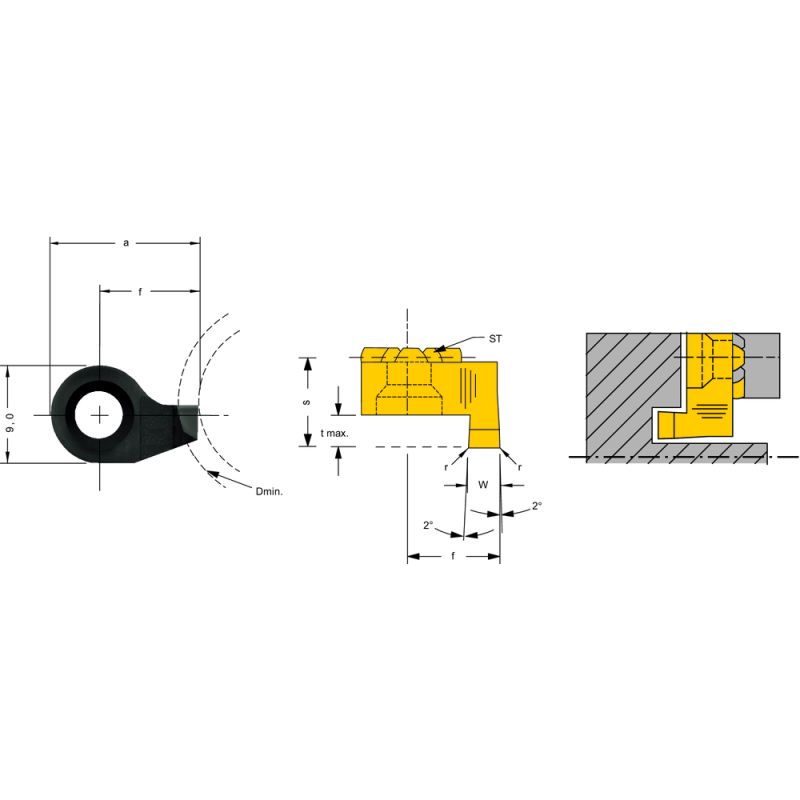 Cutting insert RS014.1225.02 axial grooving pilot pin b=2.5/Dmin=12 mm AL41F