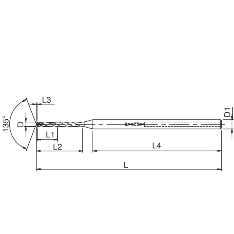 High-performance drill SC 5xD ADO-MICRO 0.8mm IC TiAlN