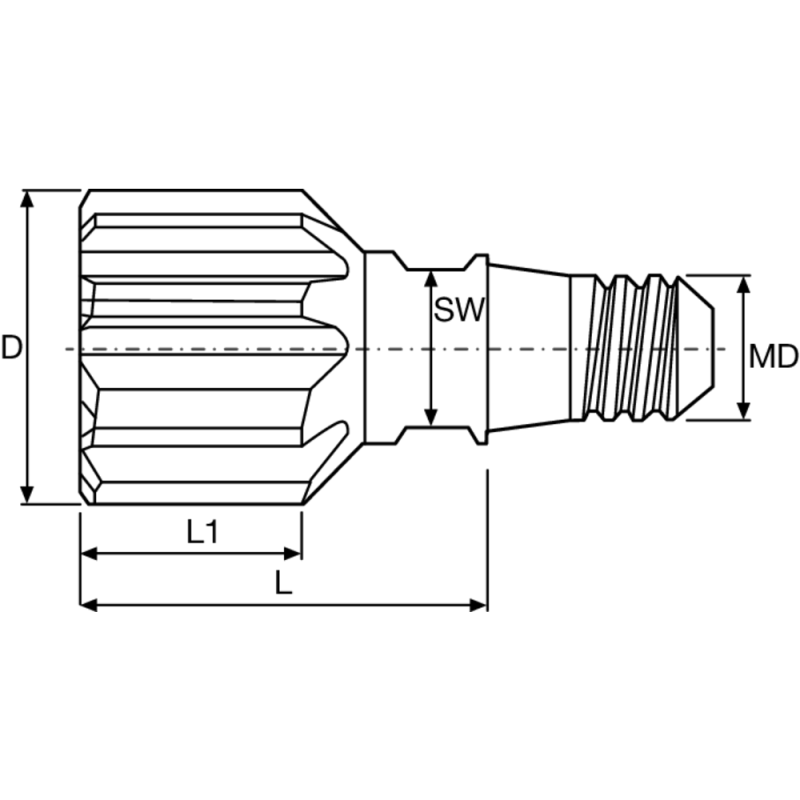 Replaceable head reamer solid carbide size 6 ø10mm H7 with axial coolant, TiAlN (VA), SW6