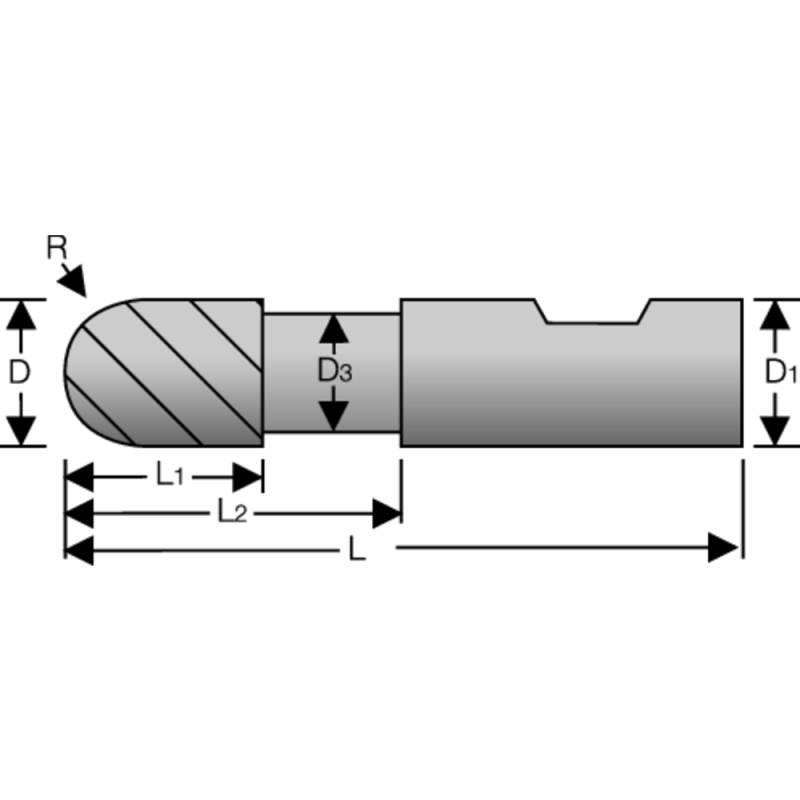 Solid carbide radius milling cutter 35°/38° 10mm Z=4 long, HB, TiAlN