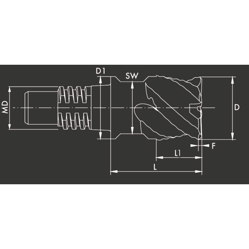 Solid carbide exchangeable head 45° NRf size 50 Ø20 46S. AlTiN