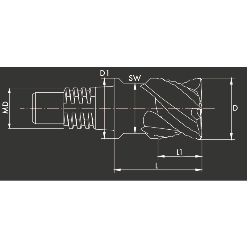 Solid carbide exchangeable head 45° NR size 50 Ø20 4S. AlTiN