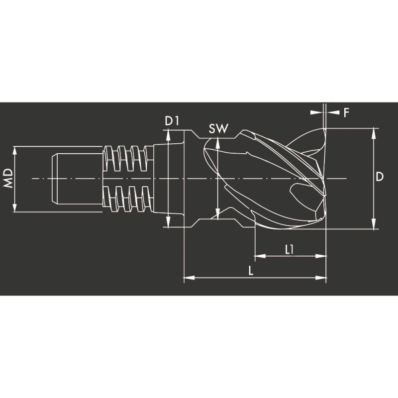 Solid carbide exchangeable head 45° W ZrN size 40 Ø16 3S. ZrN