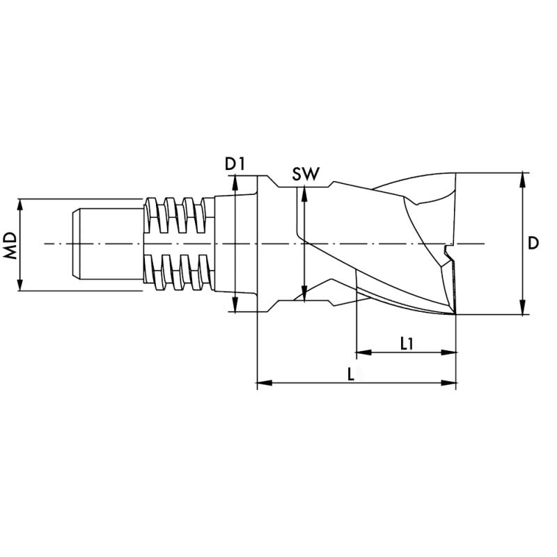 Solid carbide exchangeable head 30° size 50 Ø20 2S. TiAlN