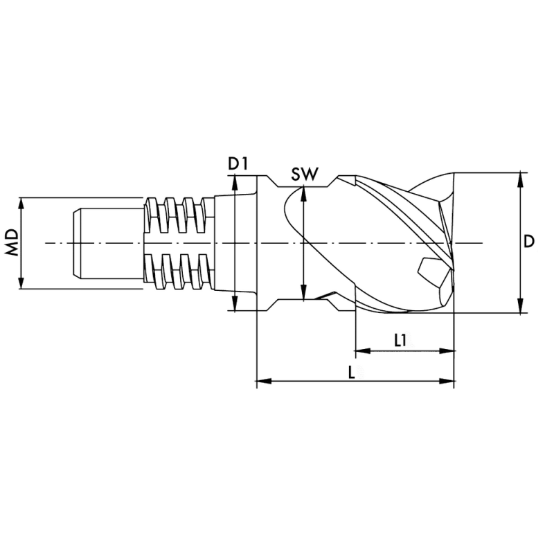 Solid carbide exchangeable head 45° size 30 Ø12 3S. TiAlN