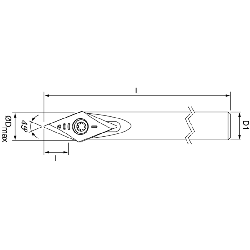 Engraving milling cutter 45° Shank 6 mm L=40 mm for 1 VPGT 060202-45..