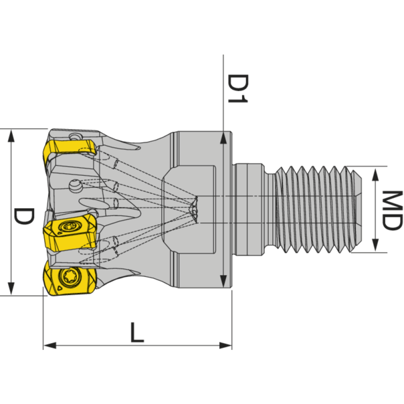 Screw-in milling cutter TETRAFEED 16320 20mm/M10 for 3 x XNKU 06…