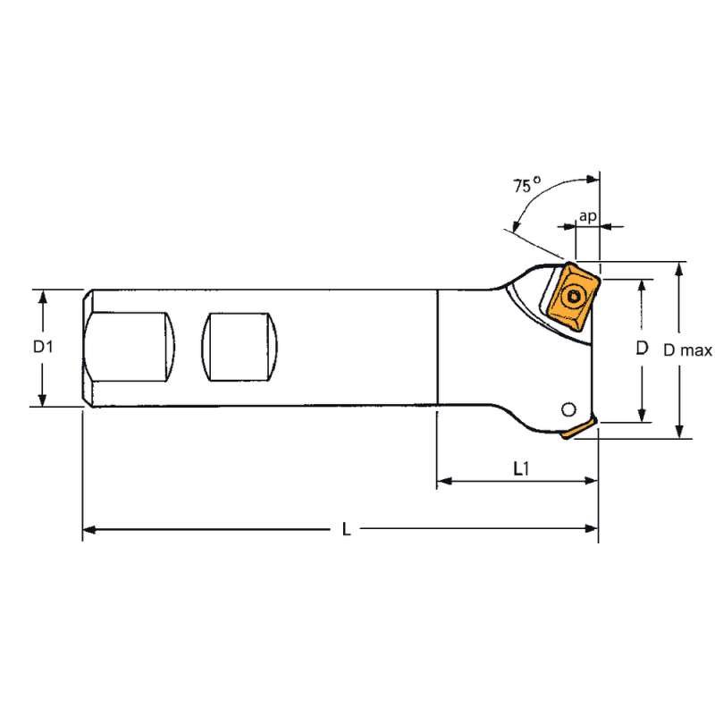 Фреза торцева 75° 25 мм, для 2 змінних пластин AP..1003