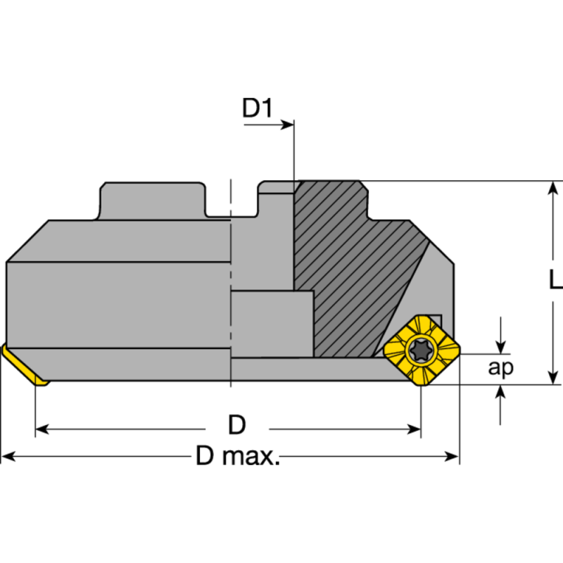 Smooth-running face milling cutter 45° 200x60mm, for 12 II SEMT13T3