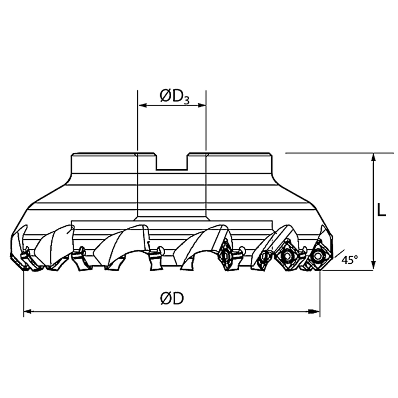 Face milling cutter 63x22mm, for 6 indexable inserts SN.X1206