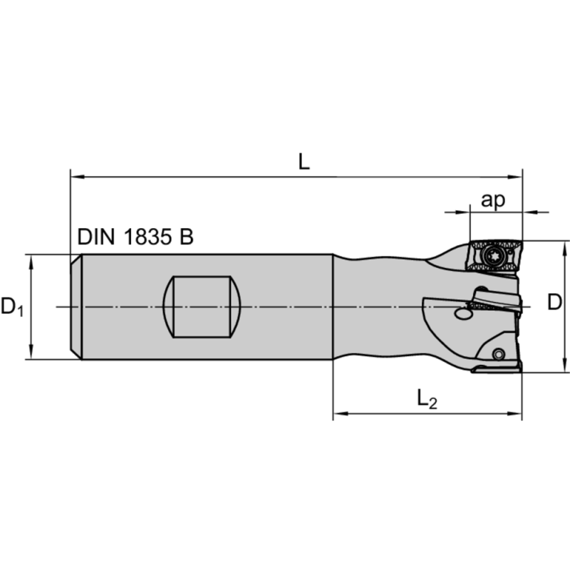 High-speed end milling cutter 90° 25mm, for 4 milling inserts AD.X 09..