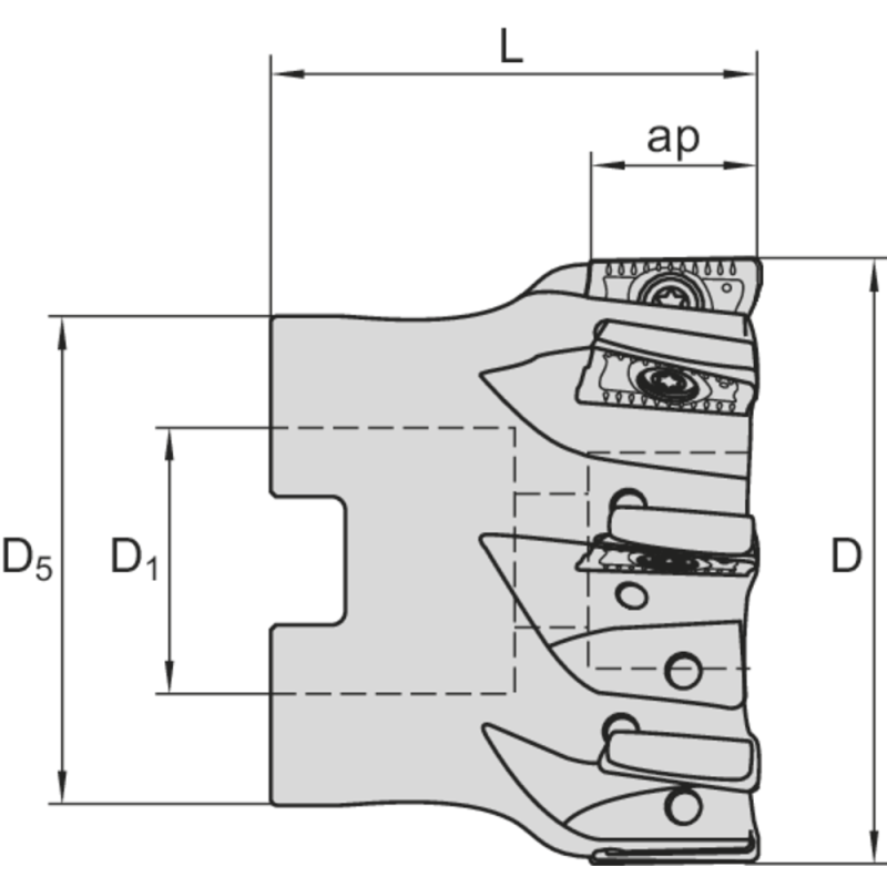 High-speed porcupine milling cutter 90° 40mm, for 6 milling inserts AD.X 12..