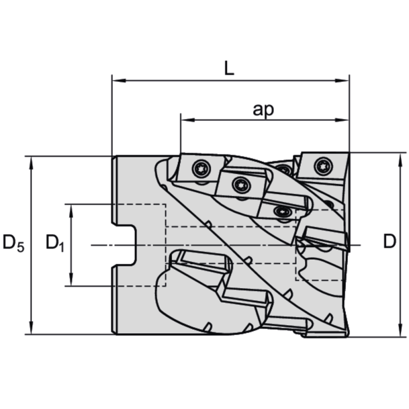 High-speed shell end mill 90° 40mm, for 9 milling inserts AD.X 12..