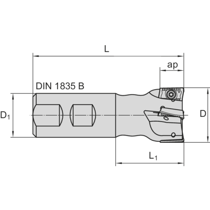 High-speed end milling cutter 90° 32mm, for 3 milling inserts AD.X 17..