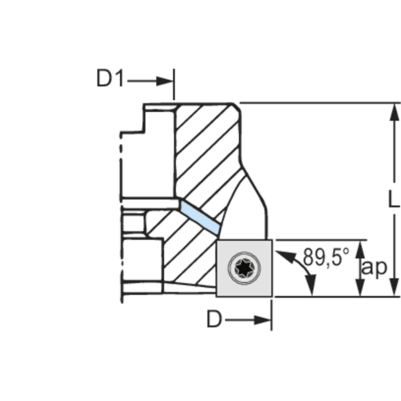 Shoulder milling cutter 89.5° 63x22x40mm, for 8 x SPMT 09T3
