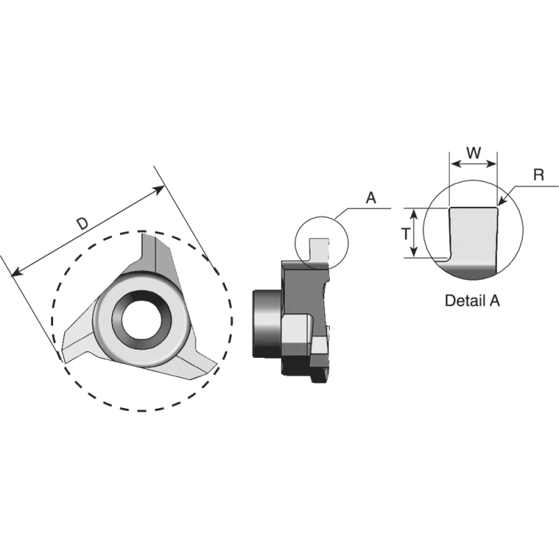 Cutting insert C18 W196 for plunge milling W=1.96 D=2.9 (insert size 18mm) AMT7