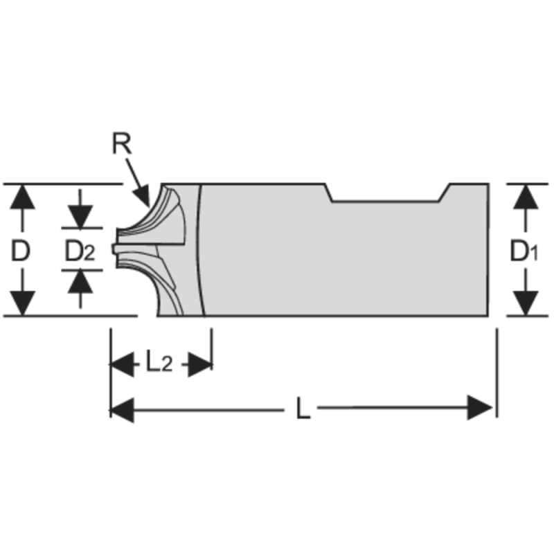 Quadrant milling cutter, concave HSS-E DIN6518N R1.0mm, Z=4