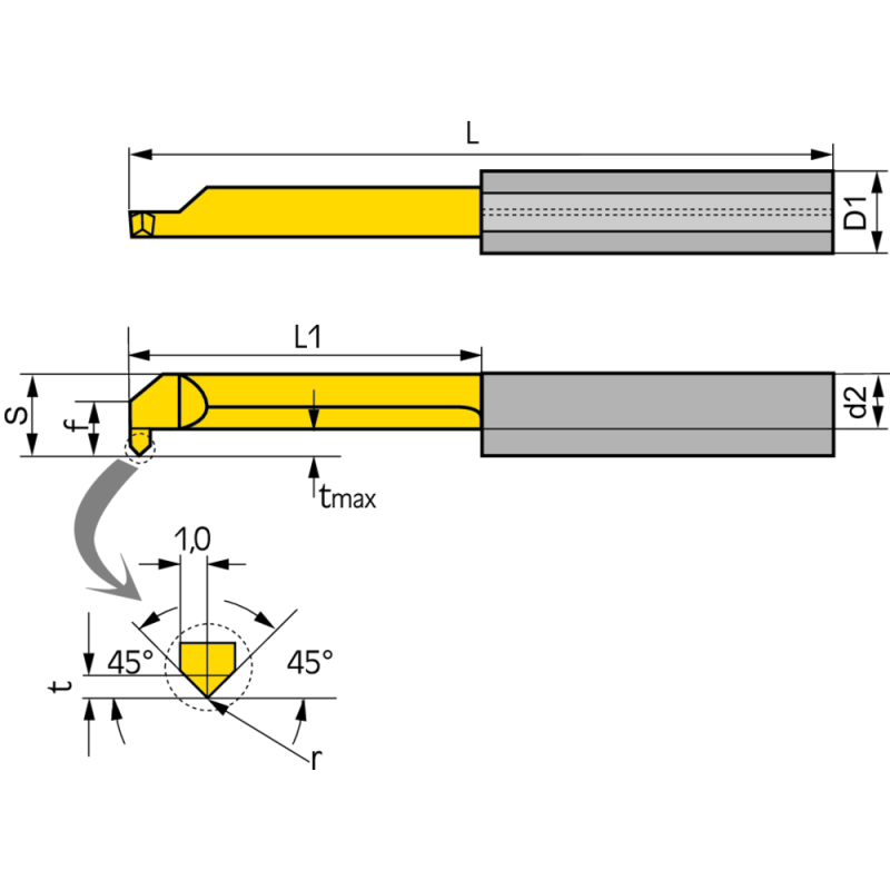 Cutting insert L060.5-15 intern. turn. & chamfering 5mm L1=15 Dmin=5.0mm HC8615