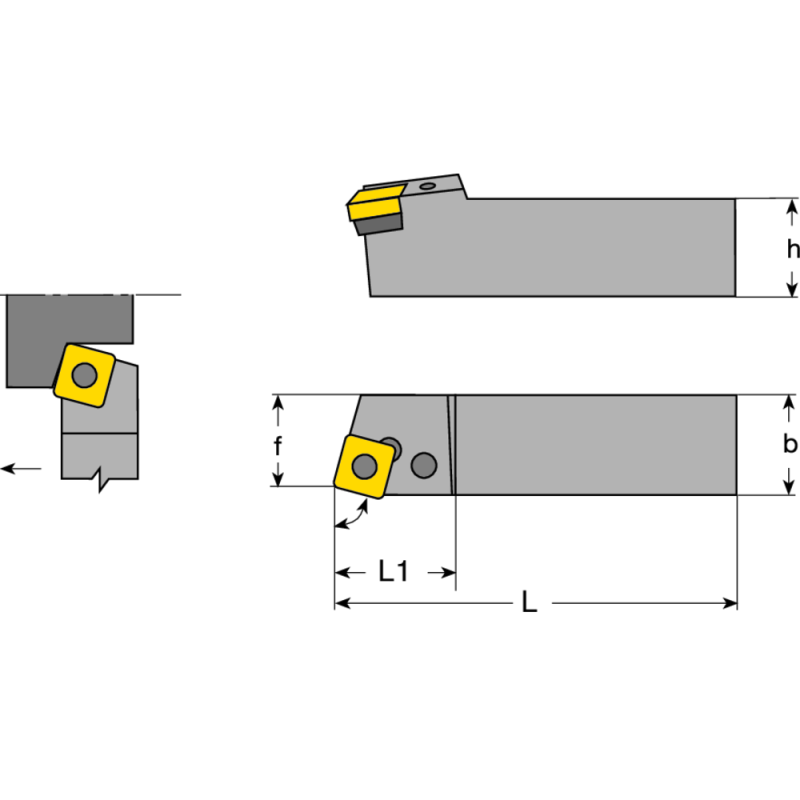 Tool holder PSBN-L 2020 K12, setting angle 75°, for turning inserts SNM.1204..