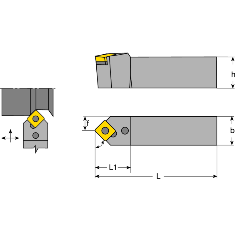 Tool holder PSDN-N 2020 K12, setting angle 45°, for turning inserts SNM.1204..