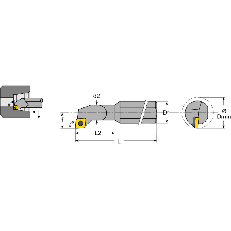 Boring bar A0608H SCUP-L-05 setting angle 95°, for CP.T 05T1..
