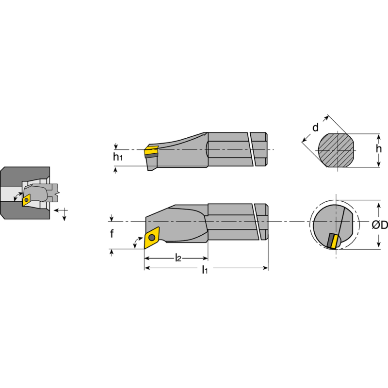 Boring bar A25R PDUN-R-11 setting angle 93°, for turning inserts DNM.1104.., IC
