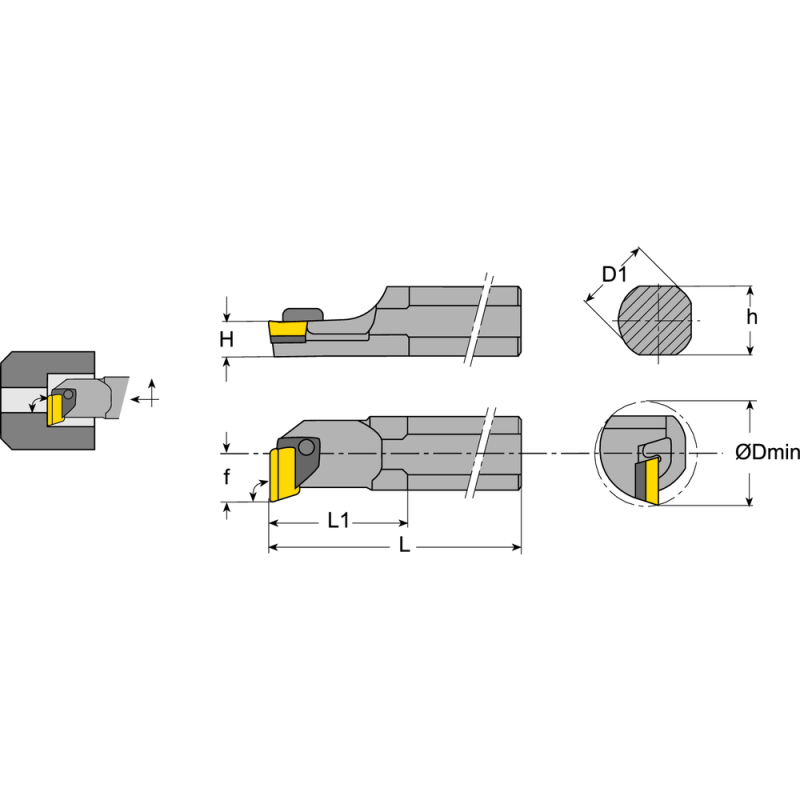 Boring bar S25T CKUN-L-16 setting angle 93°, for turning inserts KNUX1604..