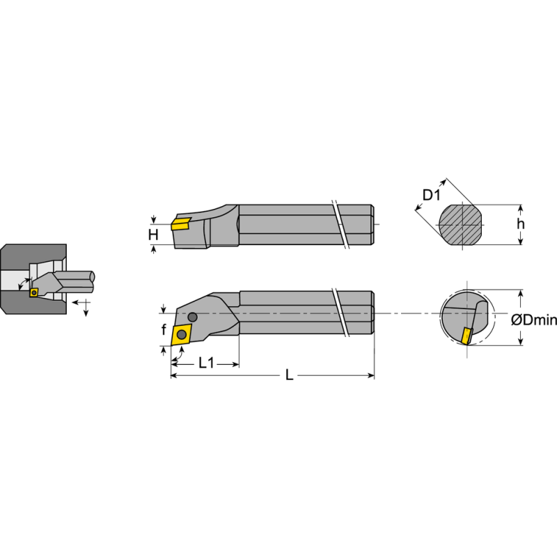 Boring bar A25R PCLN-R-12 setting angle 95°, for turning inserts CNM.1204.., IC