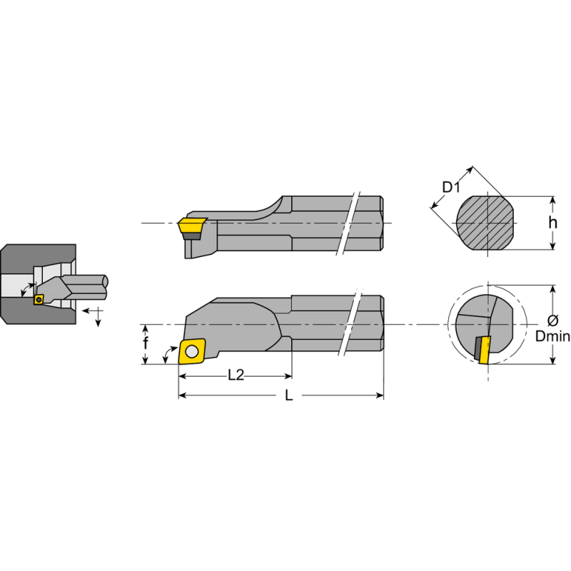 SC boring bar E08K SCLC-L-06 setting angle 95°, for II CC..0602.., IC