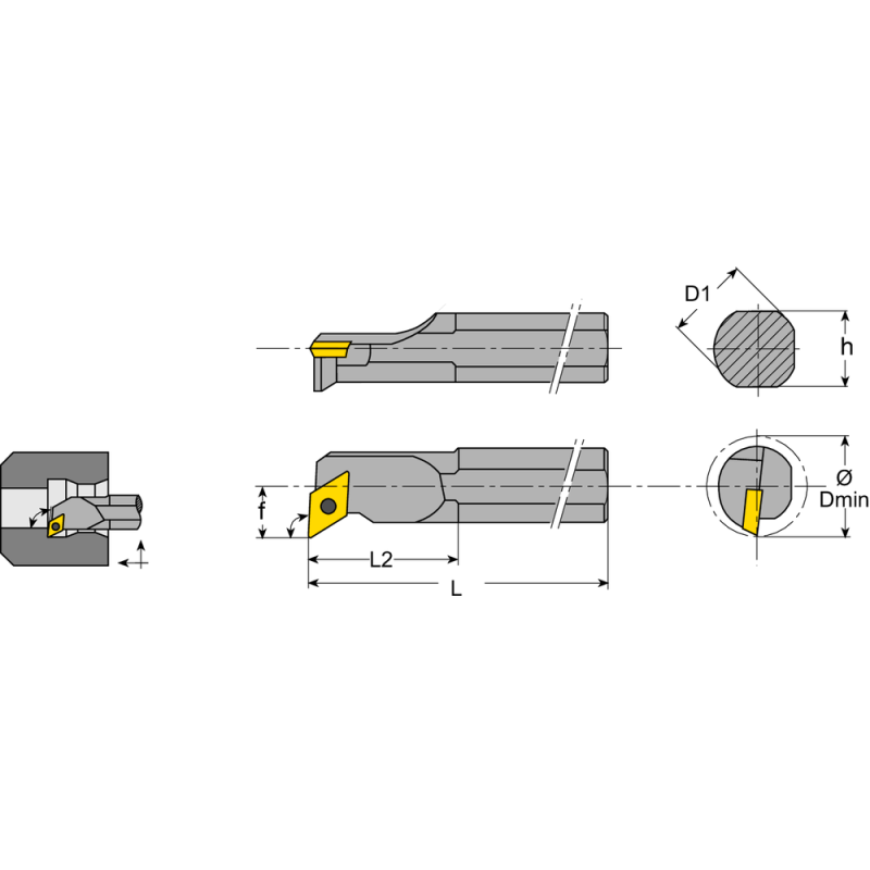 Boring bar A10H SDUC-R-07 setting angle 93°, for turning inserts DC..0702.., IC