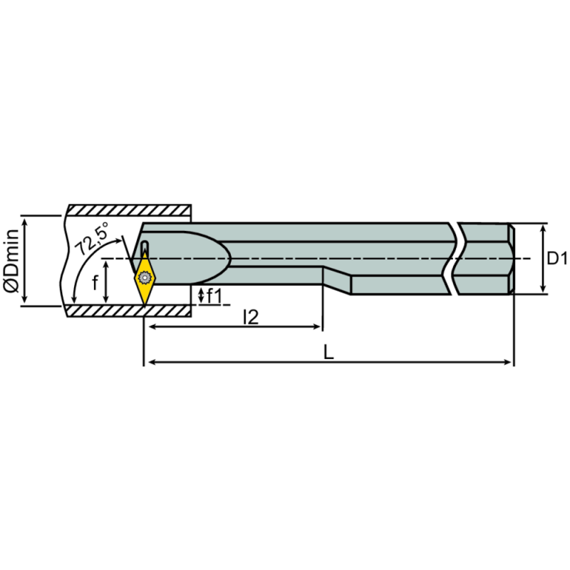 Boring bar A08F SVVC-L-05 setting angle 72.5°, for VCGT 0501..