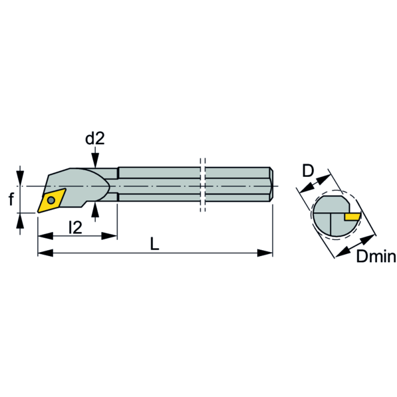 Boring bar A10K SDQC-R-07 setting angle 107.5°, for DC..0702..