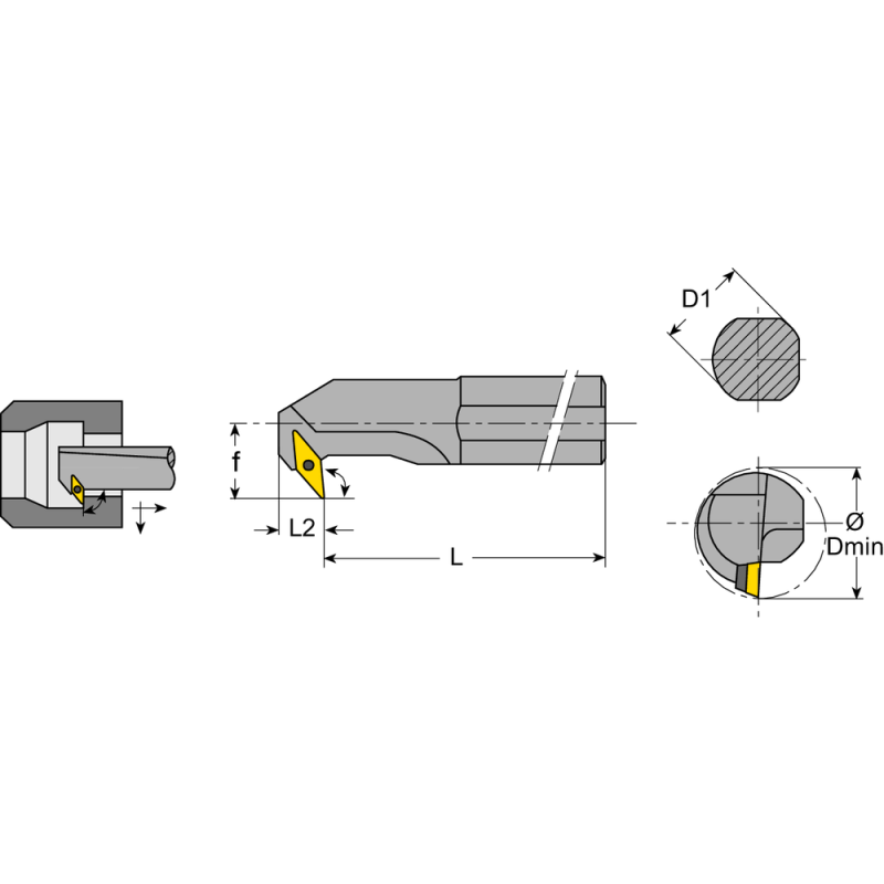 Boring bar A16Q SDXC-R-07 setting angle 93°, for DC.. 0702..