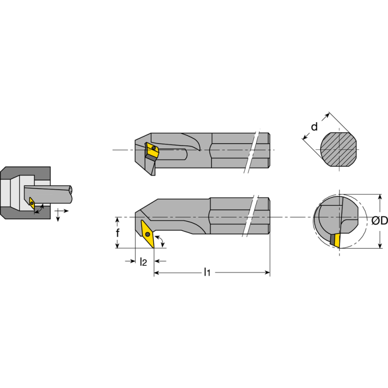 Miniature boring bar E0408 SV95C-L 05 AX; setting angle 50°, for VC.T 0501..