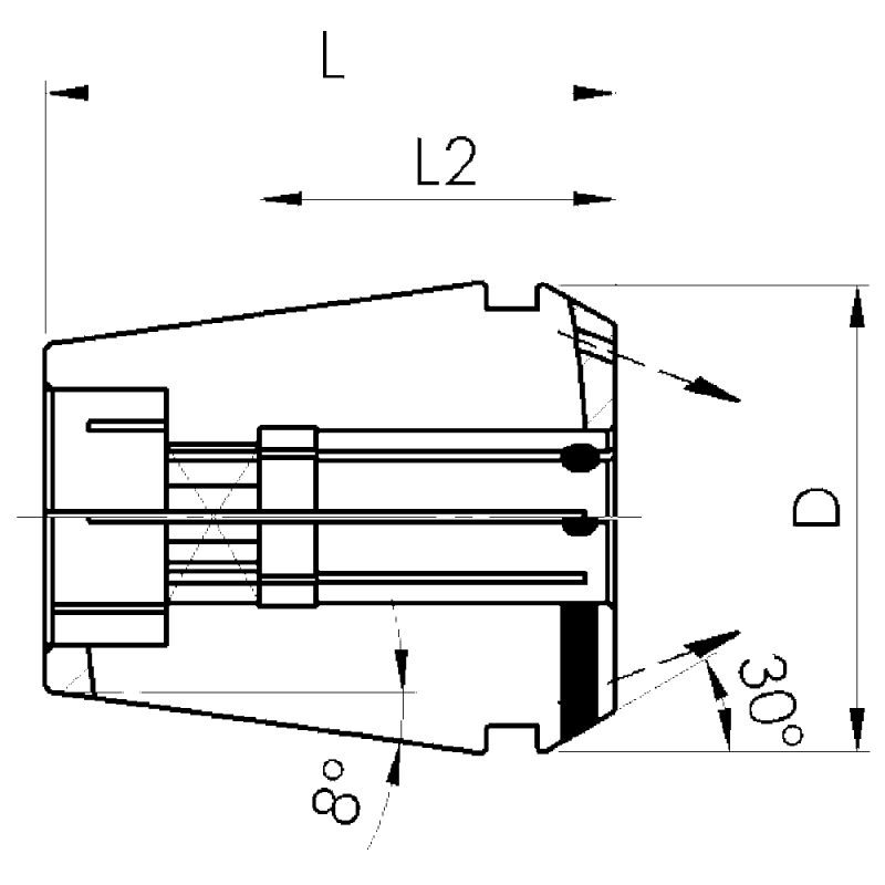 Threading tap collet chuck GER25 4282E Ø7.0mm round, coated