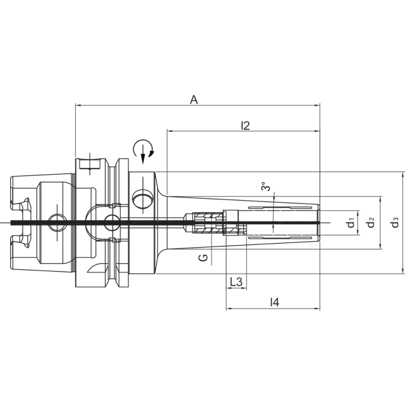 Hydraulic expansion chuck 3° DIN69893 HSK-A63, 6 mm A=160 mm ultra-slim