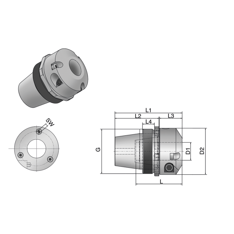 Hydraulic expansion clamp unit type ECOGRIP-12/ER20-25 Ø12 mm with female thread
