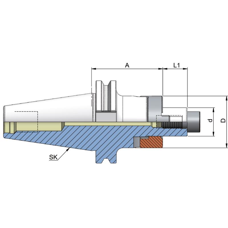 Combination shell-type milling cutter arbour DIN69871AD SK50, 16 mm A= 55 mm