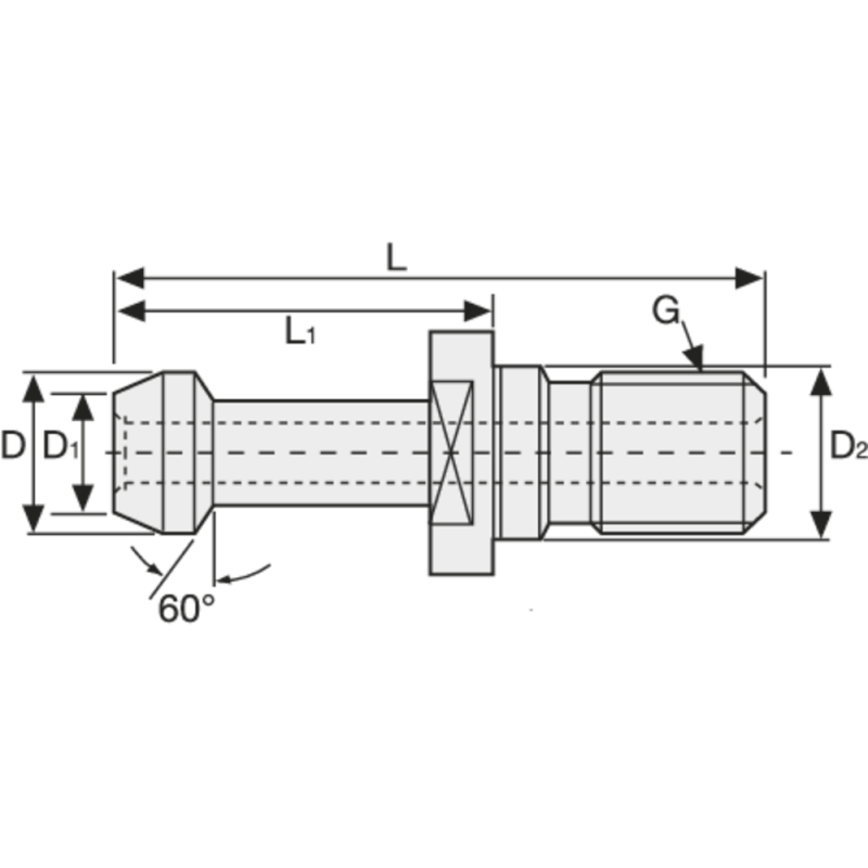 Pull stud MAS BT30 60°, without bore