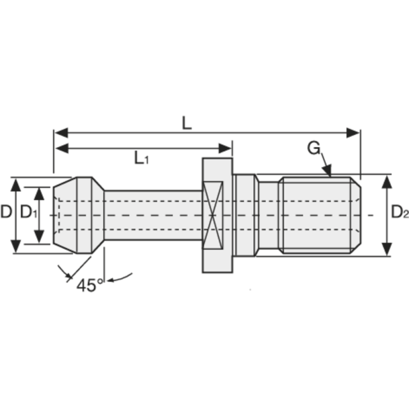 Pull stud MAS BT30 45°, without bore