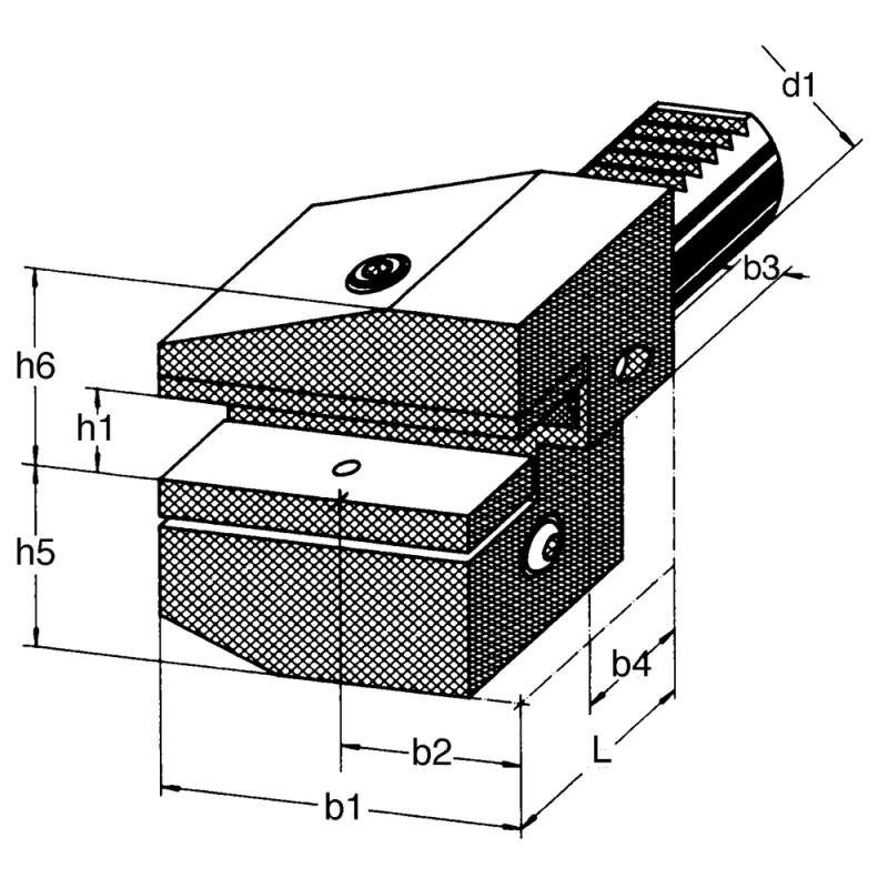 Square-axial holding fixture, overhead, B7 VDI 50 B7-50x32x55